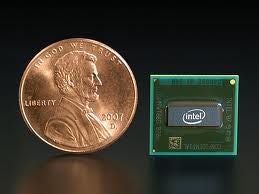 Intel's atom chip next to a penny