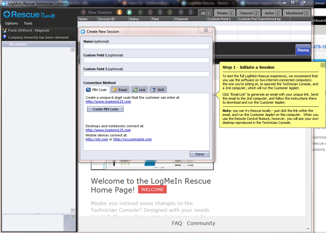 LogMeIn Rescue start support session