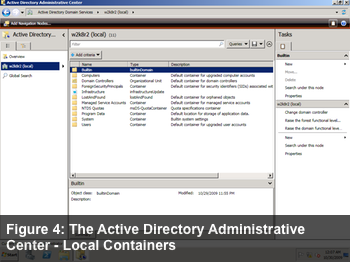 Figure 4: The Active Directory Administrative Center in Windows 2008 R2
