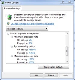 Power options for Windows 7