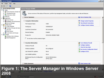 Figure 1: The Server Manager in Windows Server 2008