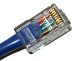 Wires inserted into RJ-45 plug