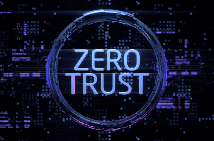 Zero trust script on a digital background.