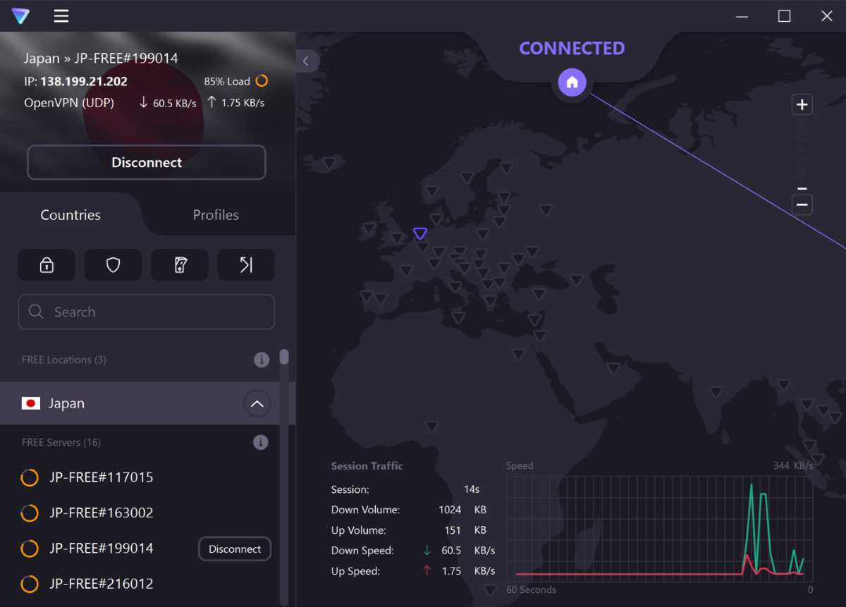 A screenshot of Proton VPN interface.