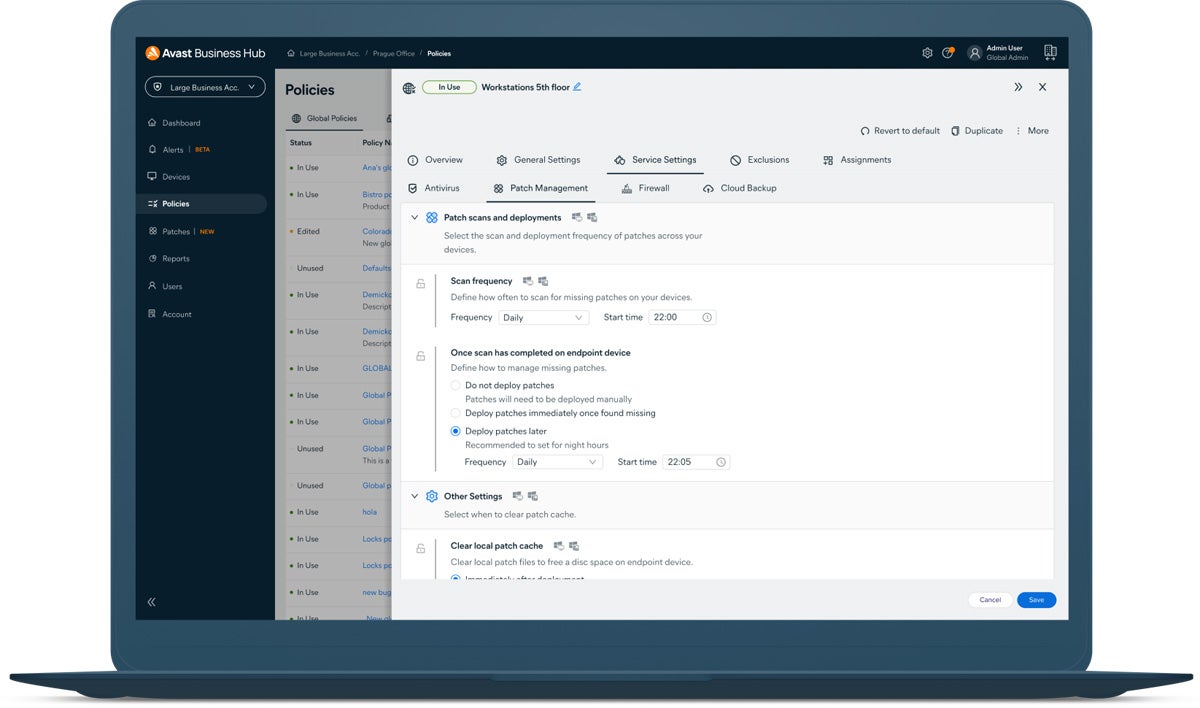 Avast Business Patch Management interface.