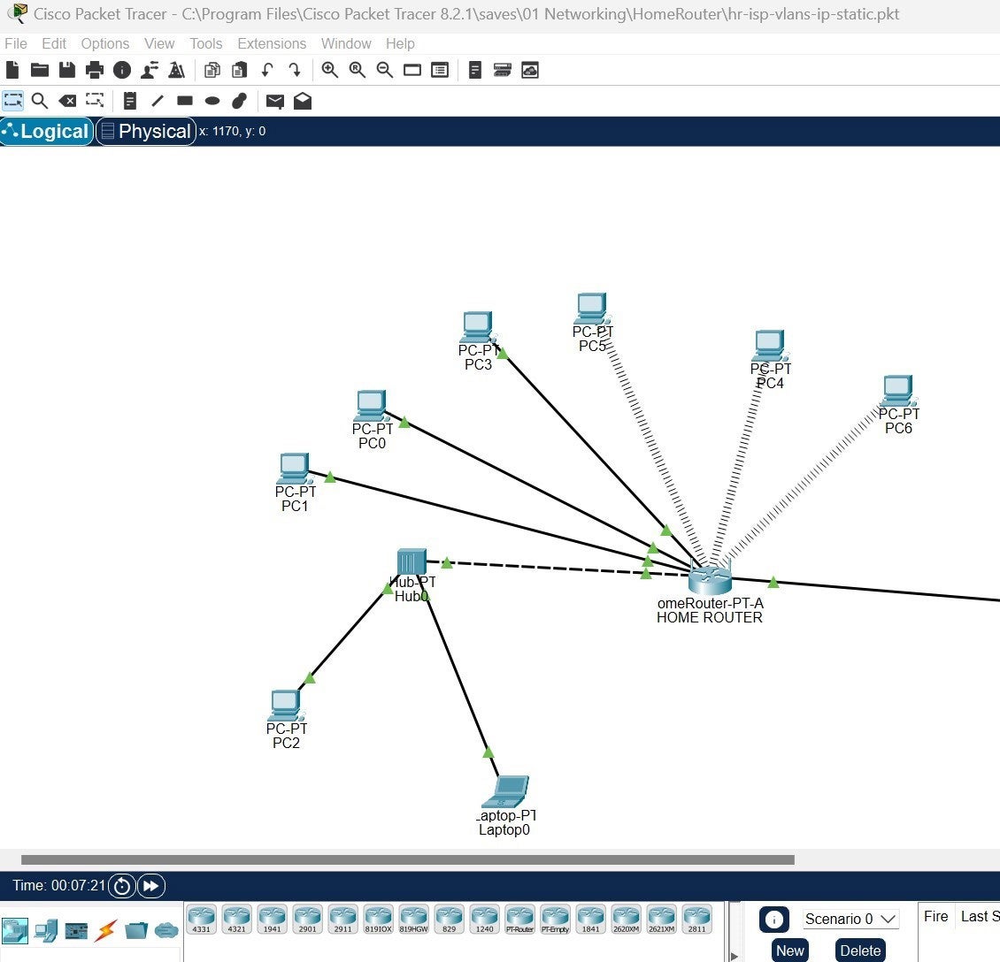 Design of a simple network in Cisco Packet Tracer.